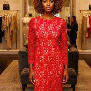 Definition, Vestido Rojo de Encaje Talla 38
