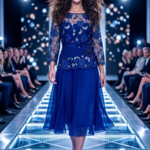 Nightingale, Vestido de Encaje Color Azul Royal Talla 48