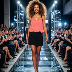 Crafted, Mini Vestido Coral and Black Talla 42