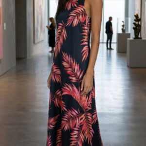 JD Williams, Vestido Largo con Estampado Hojas Tropicales Talla 40