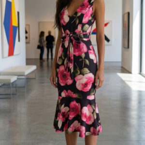 Boohoo, Hermoso Vestido Floral en Fondo Negro Talla 38