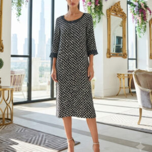 Q'neel, Hermoso Vestido en Tonos Negro & Blanco Roto Talla 42